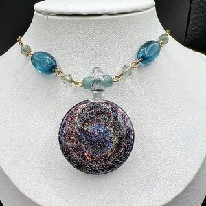Multicolor Glitter Art Glass Pendant Necklace